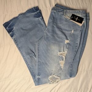 Brand New- Flamingals Distressed Women's Flare Jeans Size 4xl